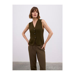 Chaleco de Mujer en Mezcla de Lana con Botones Metálicos, Elegante - Product Image 4