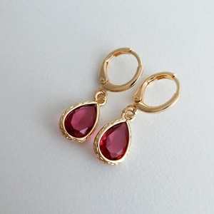 Boucles d'oreilles en rubis, forme poire, clous, argent sterling 925, plaqué or 14 carats, bijoux faits à la main, cadeau pour elle - Product Image 5