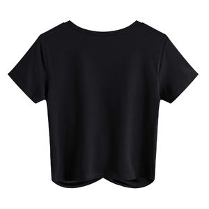 เสื้อยืดครอปสำหรับผู้หญิงผ้าคอตตอนแขนสั้นคอกลมออกแบบโลโก้ได้ตามต้องการ - Product Image 4