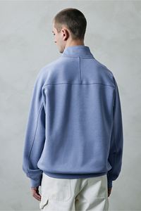 <b>Men's</b> Loose Fit <b>Zip</b>-Top Sweatshirt Cotton Polyester Light Blue Long Sleeve Stand-<b>Up</b> Collar Dropped Shoulder T-<b>shirt</b> for Winter - Product Image 4