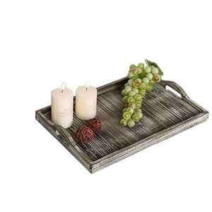 Plateau de service rectangulaire en bois de pin poli de haute qualité, plateau de service moderne rectangulaire décoratif fait à la main - Product Image 6