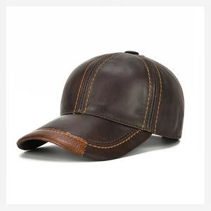 Handmade Genuine Cowhide Leather Baseball <b>Cap</b> <b>for</b> <b>Men</b> Keep Warm Solid Adjustable Winter Hat <b>Snapback</b> with Earflaps - Product Image 3