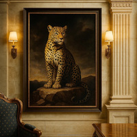Silkvivre Watcher Ember Peak |   Bordado de Seda Puro Hecho a Mano, Retrato de Fauna Real de Leopardo, Forma Cuadrada, Decoración del Hogar