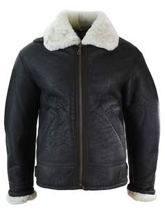 Mens B3 Shearling Flying Leather Jacket Aviator Sheepskin Leather Casual Fur Vintage Fashion Bomber Genuine Leather Jacket <b>Coat</b> - Product Image 4