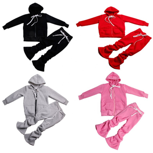 Ensembles de survêtements pour enfants personnalisés, fermeture éclair, capuche épaisse, pantalon évasé superposé pour filles, legging, sweat-shirt, tenue d'hiver pour enfants - Product Image 1