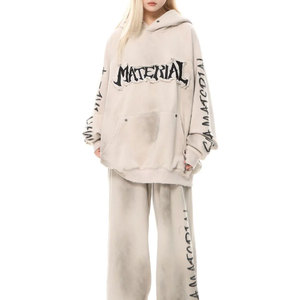 Sudadera con Capucha Desgastada para Hombre con Bordado de Cadena, Estampada y Bordada - Product Image 4