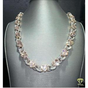 สร้อยคอเงินคิวบาพร้อมบาแกตต์และเพชรที่ปลูกในห้องปฏิบัติการทรงกลมเพื่อการรับรองสำหรับเสื้อแร็ปเปอร์แนวสตรีท - Product Image 2