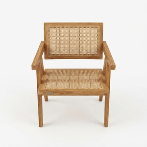 Chaise de salle à manger minimaliste moderne en teck avec rotin tressé, usage général, mobilier pour la maison, bureau, hôtel, villa, appartement, cuisine - Product Image 1