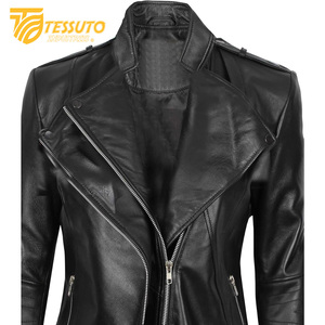Chaqueta de Cuero Genuino para Mujer, Estilo Racing, Transpirable, de Alta Calidad, MOQ Bajo, Elegante, para Invierno - Product Image 6