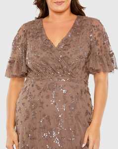 Robe de soirée élégante en aline à motif floral avec paillettes perlées et perles Robe de soirée longue avec une manche et une épaule Robe de soirée - Product Image 3