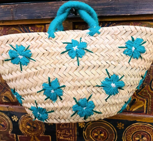 ตะกร้าปาล์มดอกไม้สีฟ้า, กระเป๋าชายหาดธรรมชาติ, ตะกร้าโมร็อกโก - Product Image 3