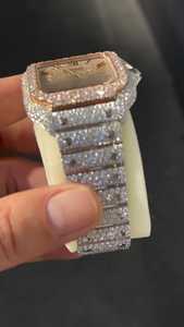 นาฬิกาสแตนเลสสตีลสีขาวและสีทองประดับด้วยคริสตัลสุดหรูทำมือสไตล์ฮิปฮอปใช้ได้ทั้งชายและหญิง - Product Image 2