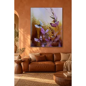 Impression sur toile Fida avec des papillons violets et des tiges de blé - Product Image 3