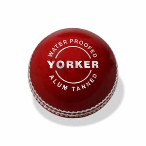 Pick 6 KC ENTERPRISES Yorker Red Leather Cricket Balls Peso 156gm-160gm Mejor calidad Estándar internacional ALUM Tannde - Product Image 1