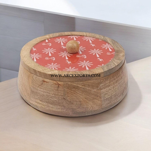 Caja de madera Chapati para restaurantes y centros turísticos Caja de almacenamiento de madera Roti con suministros de tapa hechos a mano florales Forma redonda de calidad superior - Product Image 6