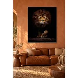 Impression sur toile de Fida Lion avec une crinière épaisse sortant de l'obscurité - Product Image 5
