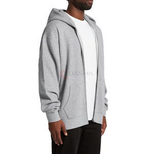 Sudadera con capucha extragrande de algodón 100% para hombre, logotipo personalizado, peso pesado 450-600 Gsm, tela de rizo, hombro caído, cremallera, con capucha gruesa - Product Image 2