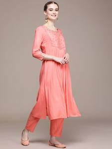 women ethnic Floral Yoke Design Regular Pure Cotton Kurta with <b>Trousers</b> & Dupatta indian pakistani traditional salwaar kameez - Product Image 3