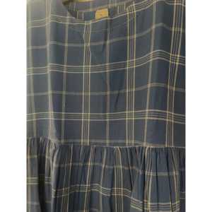 Vestido de Verano para Mujer TOSHNI, Cintura Imperio, Cuello Redondo, Manga Corta, Silueta en A, Algodón a Cuadros Azul Ceniza, Transpirable - Product Image 3