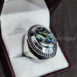 Wholesale <b>Men</b> <b>Ring</b> New Arrival Natural Abalone Shell Gemstone Christmas Gift Heavy <b>Mens</b> <b>Ring</b> Jewelry 925 Sterling <b>Silver</b> <b>Ring</b> - Product Image 3