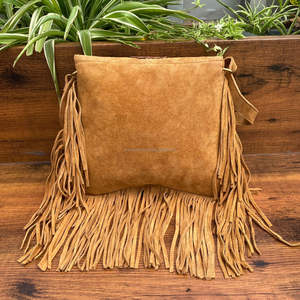Bolso de piel de ante con flecos bohemios Hippie borla Tan Western bandolera hecha a mano 100% bolso de mano de cuero genuino con correa para el hombro - Product Image 3