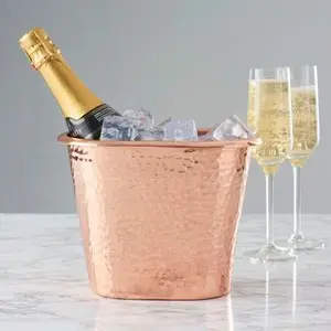 Matte Copper Finished Hammered Ice Bucket Beer Bottle Chilling Double wall Ice Bucket Manufacturer