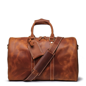 Genuine Leather Foldable Large Capacity Weekender <b>Duffel</b> <b>Bag</b> with Zipper Closure Portable Shoulder Strap for Travel - Product Image 1