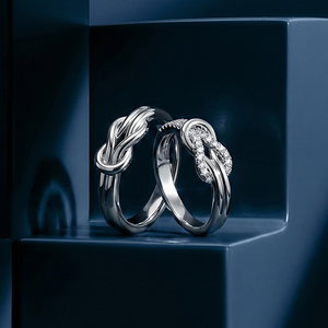 Ensemble de bagues de fiançailles classiques en argent sterling plaqué rhodium Jeulia, nœud d'amour - Product Image 3