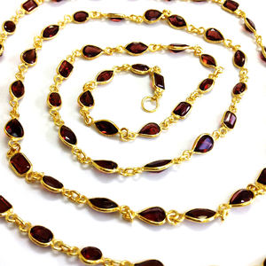 Designer 925 Sterling <b>Silver</b> Gold Plated Garnet Gemstone Wedding Charm Ladies Wear <b>Long</b> <b>Chain</b> <b>Necklace</b> - Product Image 4