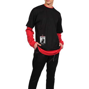 Vente en gros de haute qualité French Terry Double Sleeve O Neck T-shirts pour hommes T-shirt double couche surdimensionné - Product Image 3