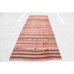 4.4x12.4 ft Vintage <b>Runner</b> Rug, Turkish <b>Red</b> Ikat Rug - Product Image 1