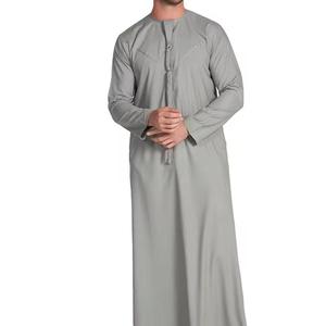 Thobe pour homme à col rond de Dubaï, haut de gamme, durable, musulman, brodé, couleur unie, Jubba Kameez pour homme - Product Image 3