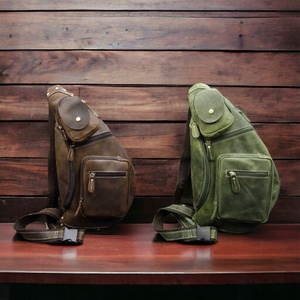 Sacs de poitrine grande capacité en cuir véritable fronde à la main utilitaire multi-poches LCB-0006 à bandoulière - Product Image 3