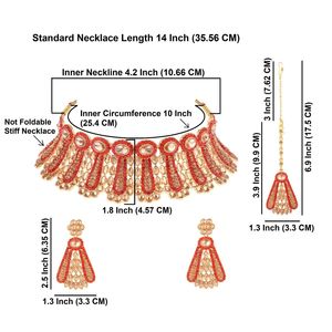 Indian Jewelry Manufactures Gargantilla India Conjunto de joyas Gargantilla de cristal Collar Pendiente colgante Mang Tikka Set, Rojo - Product Image 3