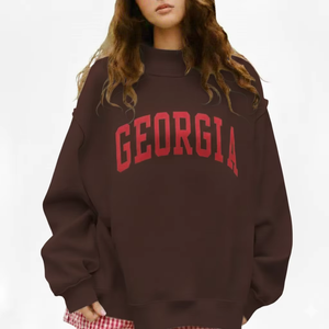 <b>Women</b> Oversized Stand Collar Printed Sweatshirt Cotton <b>Fleece</b> Pullover Relaxed Fit Casual Streetwear Autumn Winter Warm <b>Top</b> - Product Image 1