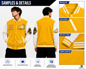 เสื้อแจ็คเก็ตวาร์ซิตี้สีเหลืองสำหรับผู้ชาย พร้อมดีไซน์ปักลายสไตล์พรีปปี้ ปกคอพับ ทรงปกติ เหมาะสำหรับใส่ในฤดูใบไม้ร่วง - Product Image 6