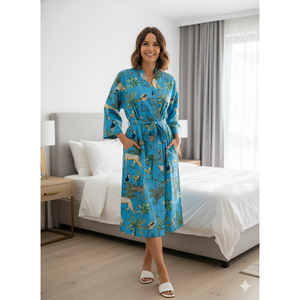 ชุดคลุมพิมพ์ลายโรแมนติกสไตล์ชัยปุระ เนื้อผ้านุ่ม ระบายอากาศได้ดี ฟรีไซส์ รับสกรีนโลโก้ สำหรับใส่ที่บ้าน ช่วงกลางคืน ฤดูหนาว ลายสัตว์ ลายเรียบ - Product Image 1