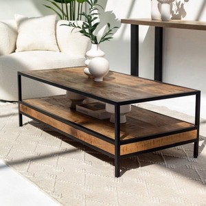 <span class=keywords><strong>Tavolino</strong></span> da caffè in legno rettangolare in stile <span class=keywords><strong>lago</strong></span> moderno con dettagli squisiti mobili per la casa con due ripiani lavorati a forza - Product Image 4