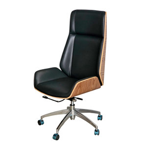 Chaise de direction haut de gamme HOJO-018, dossier contemporain en contreplaqué, base pivotante en aluminium, hauteur réglable classique, mousse, usage bureautique - Product Image 1