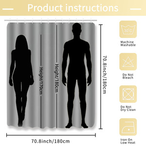 Custom Printed Waterproof Shower Shower <b>Curtain</b> for Bathroom Waterproof Polyester <b>with</b> <b>Hooks</b> - Product Image 3