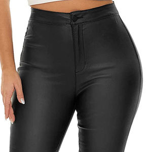 Pantalones de cuero informales de Color personalizado de pierna recta de cintura alta con parte delantera plana de PU de invierno para mujer, novedad de 2025 - Product Image 5