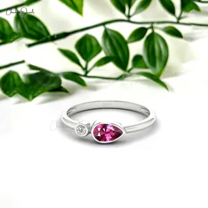 Natural Rhodolite Garnet Gemstone Ring 2mm Round Diamond Handmade Ring Fine Gold Jewelry Wholesale Supplier from India