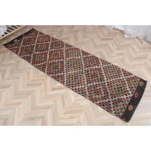 2.7x8.9 ft Vintage Rug, Kilim Rug, <b>Brown</b> Persian Rug <b>Wool</b> - Product Image 3
