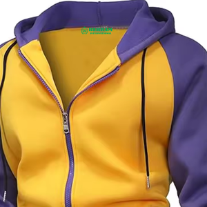 Sweat à capuche zippé surdimensionné jaune pour homme, 100 % coton, unisexe, molleton/tissu éponge français, coupe classique, respirant, logo frontal - Product Image 3