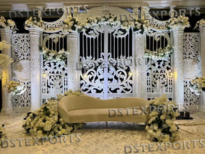 Indian Traditional Mahal Theme <b>Wedding</b> Stage <b>Wedding</b> Mahal Style Fiber Stage Decoration White Theme <b>Wedding</b> Reception Stage Set - Product Image 5