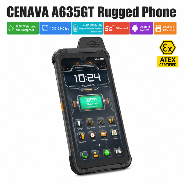 CENAVA 6.3 INCH 5G ATEX Industrial Rugged Phone 8GB+256GB Storage Support High Precision Positioning Rugged Phone Android