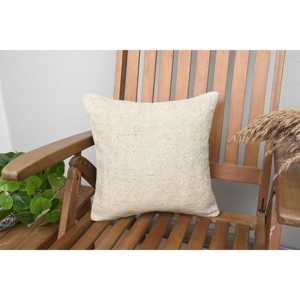 Oreiller en laine de luxe beige 18x18 pouces tissé motif vintage et moelleux Kilim Patchwork Design pour canapé literie coussin portable - Product Image 1