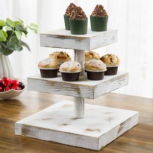 Support de Cupcake en Bois Blanchi Moderne Simple à 3 Niveaux, Carré, Meilleur Prix - Product Image 4