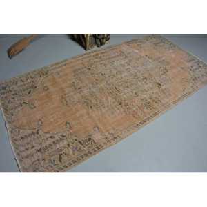 Vintage 4.2x8.6 ft Rug, Area Turkish Rug, <b>Brown</b> Blue Persian <b>Wool</b> Rug - Product Image 2