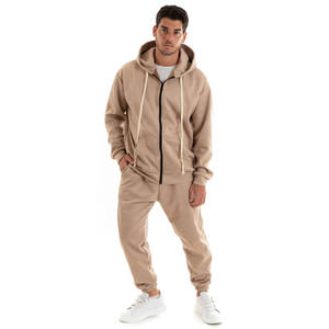 Ensemble de pantalons de survêtement à capuche 2 pièces en coton polaire à la mode pour hommes, coupe ample, fermeture éclair, logo personnalisé pour les survêtements d'hiver à imprimé bouffant - Product Image 1